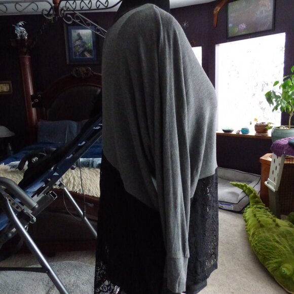 ARTISAN CRAFTED GOTH 80'S STYLE DOLMAN SLEEVE ASYMMETRICAL LACE TOP SHIRT XL - Picture 3 of 6